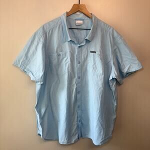 Columbia Men's 100% Cotton Short Sleeve Button Shirt Light Blue Size XXL